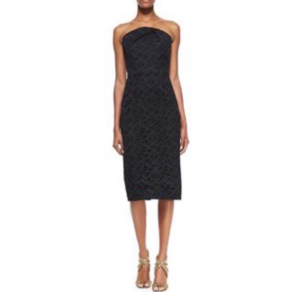 ROLAND MOURET Electra Black Lace Corset Bustier Staples Boning Pencil Dress SZ 8 - Picture 2 of 16